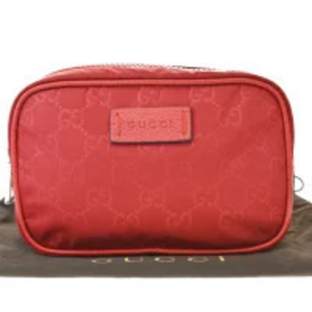 Gucci Cosmetic Pouch Clutch Bag GG Red Leather